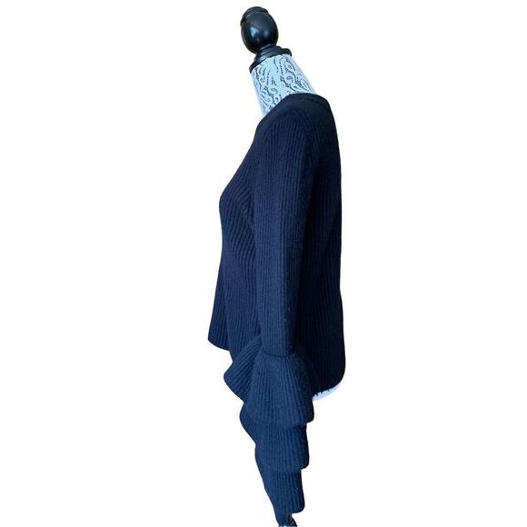 Saks Fifth Avenue Cashmere Tiered Ruffle Sleeve Sweater Black Size M - Picture 9 of 12